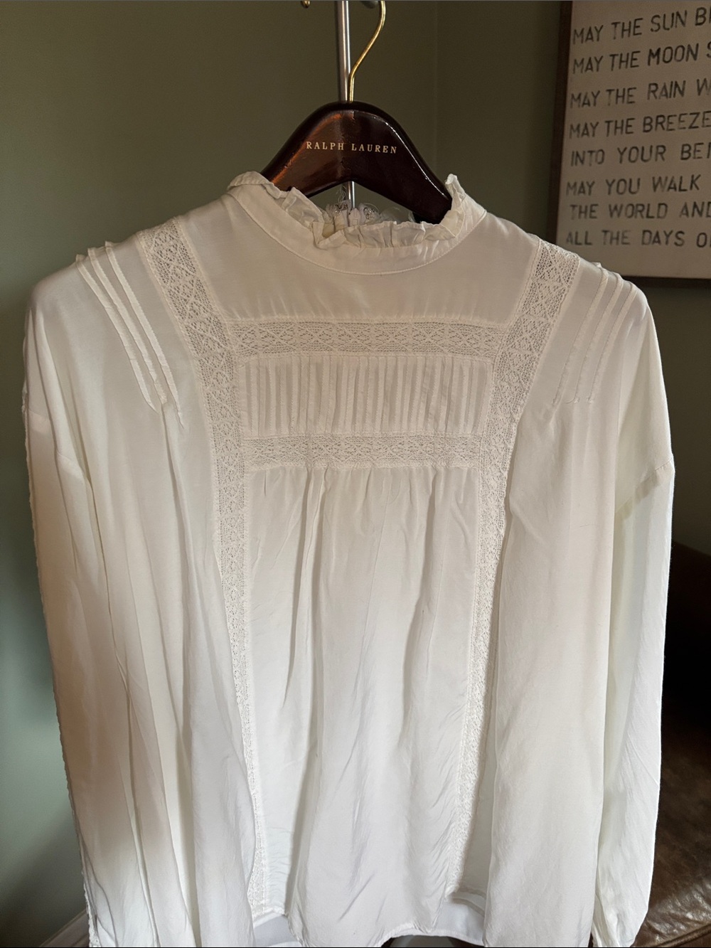 Lauren Ralph Lauren Cream Lace-Trim High-Neck Blouse
